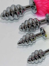 Faux Rabbit Tail Ribbed Butt Plug Silver Large